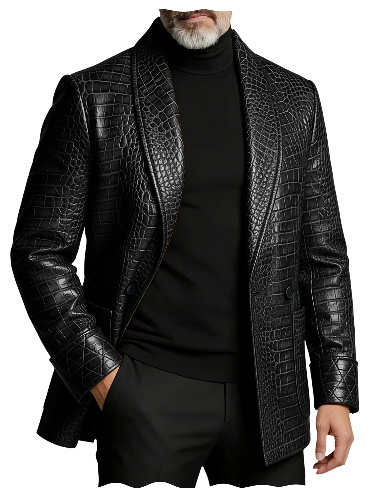 Crocodile Pattern Leather Blazer, Tuxedo Jacket