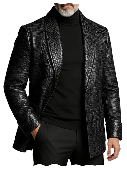 Crocodile Pattern Leather Blazer, Tuxedo Jacket