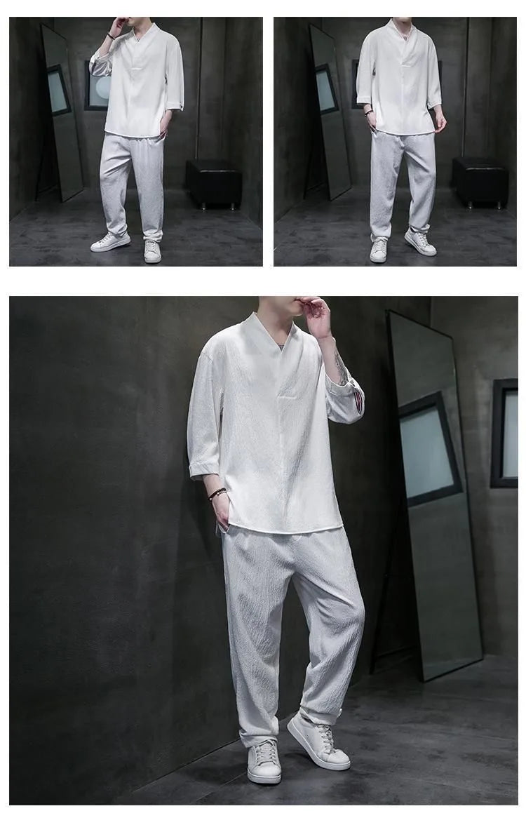 2 Pcs Mens Fashion Trend Solid Color Loose Sport