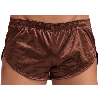 Men Side Split Satin Shorts Built-in Bulge