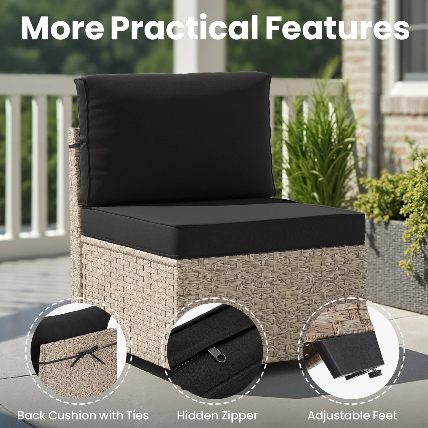 7-Piece Outdoor Rattan Sectional Sofa with Tempered Glass