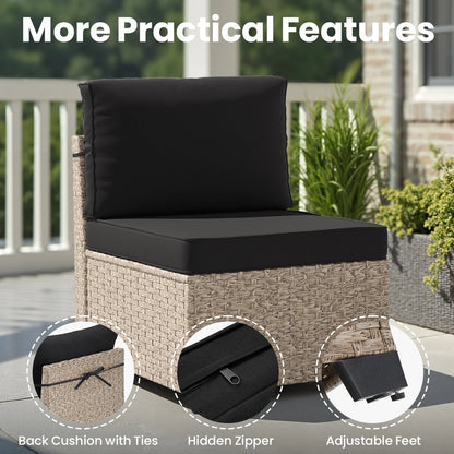 7-Piece Outdoor Rattan Sectional Sofa with Tempered Glass
