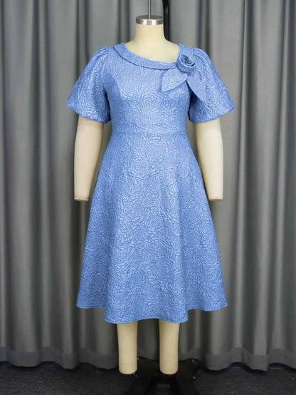 Elegant A-line Dress Short Sleeve 3D Puff Sleeves