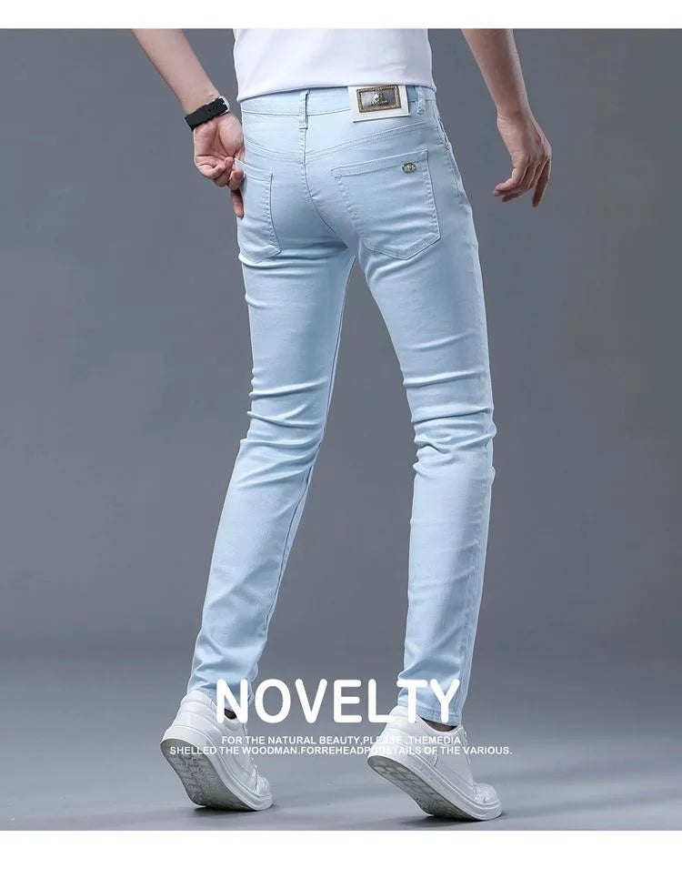 Fashion Solid Color Straight Leg Stretch Jeans