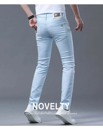 Fashion Solid Color Straight Leg Stretch Jeans
