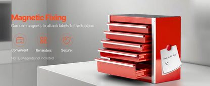 5-Drawer Metal Tool Box Red/Black Portable Tools Storage