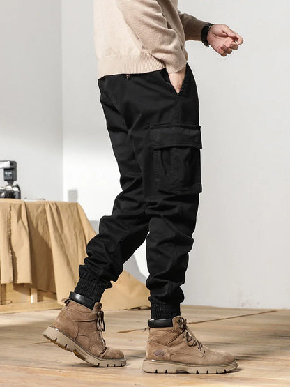 Cargo Pants Men Multi-Pockets Drawstring Fleece Liner