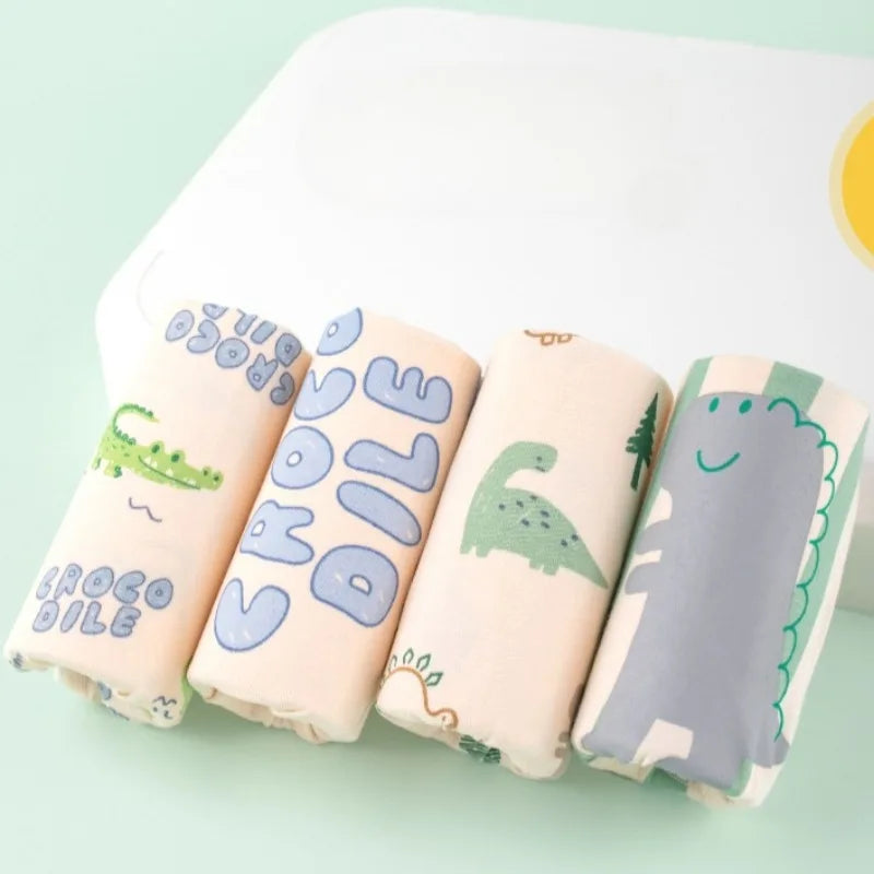 4PCS Boys Cute Dinosaur Print Breathable Comfort Underwear