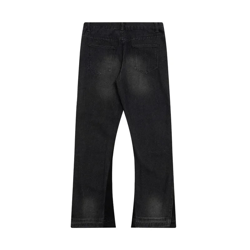 Retro Washed Spliced Denim High Brand Jeans