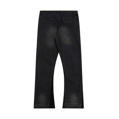 Retro Washed Spliced Denim High Brand Jeans