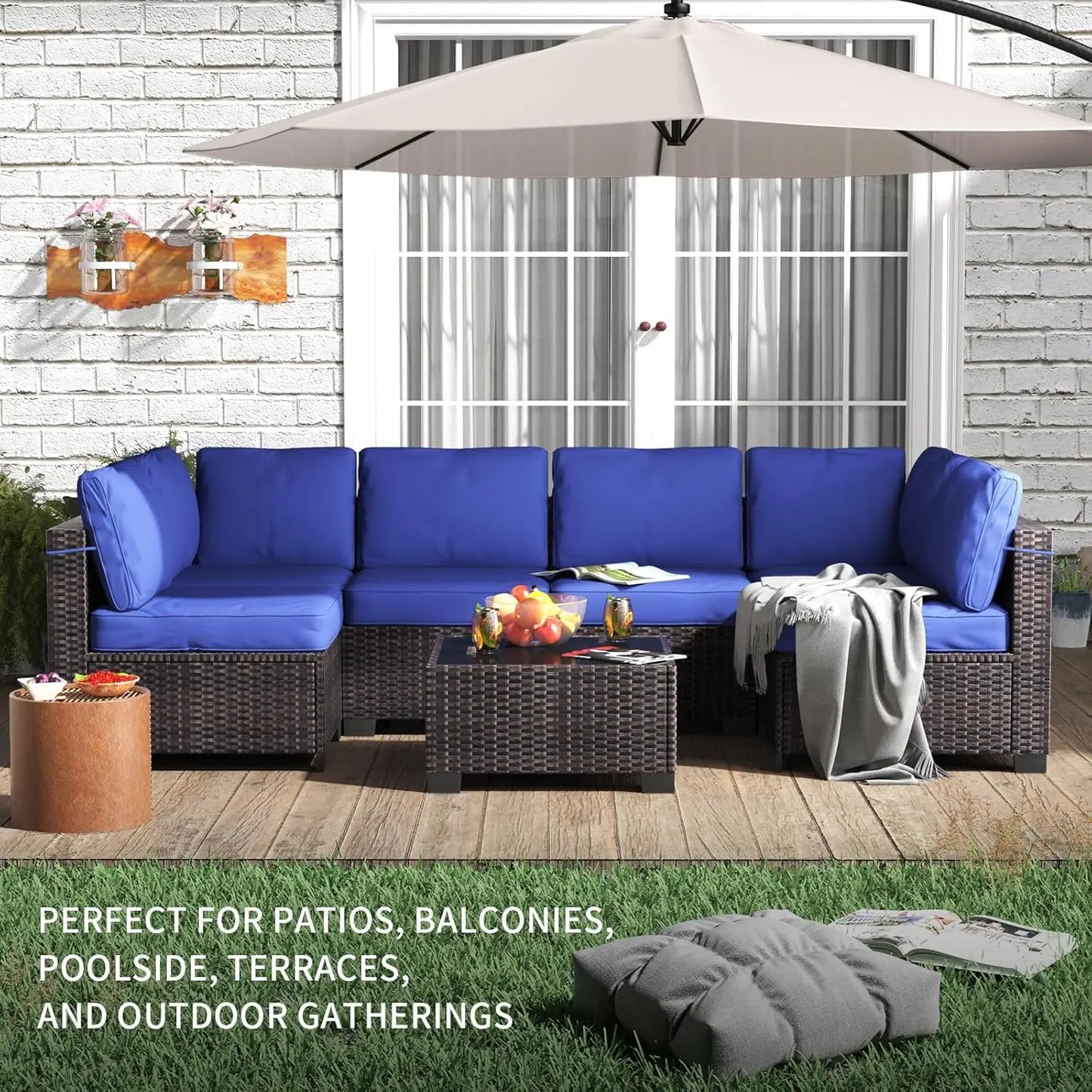 7-Piece Rattan Wicker Sectional Modular Sofa Set