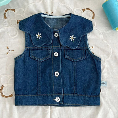 2 Pcs Lapel Denim Baby Girl Romper Set