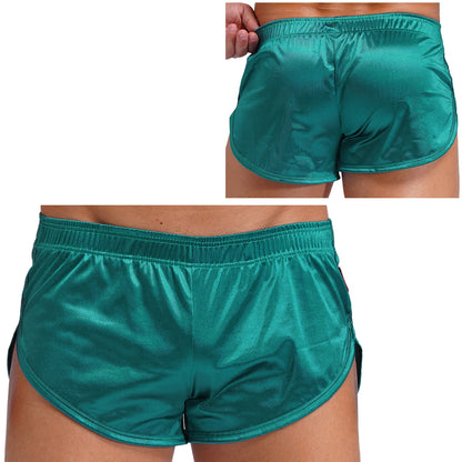 Men Side Split Satin Shorts Built-in Bulge