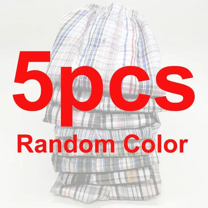 5Pcs Plus Size Men's Boxers Breathable Plaid