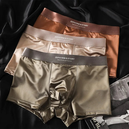 3Pcs Mens Luxury Ice Silk Satin Underwear Breathable Boxer