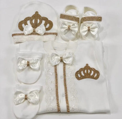 4 Pcs Boy/Girl Rhinestone Crown Jumpsuit Clothing