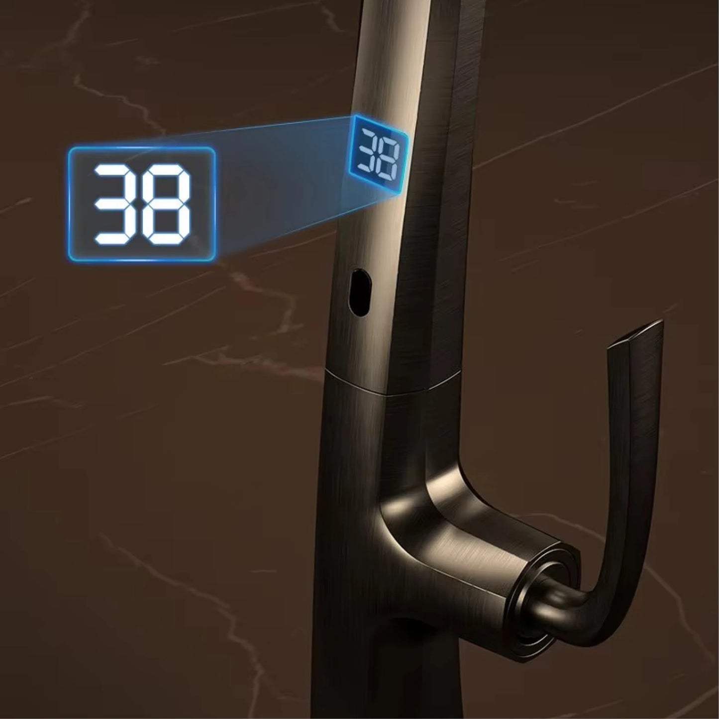 Luxury Gunmetal Brass Kitchen Faucet LED Display