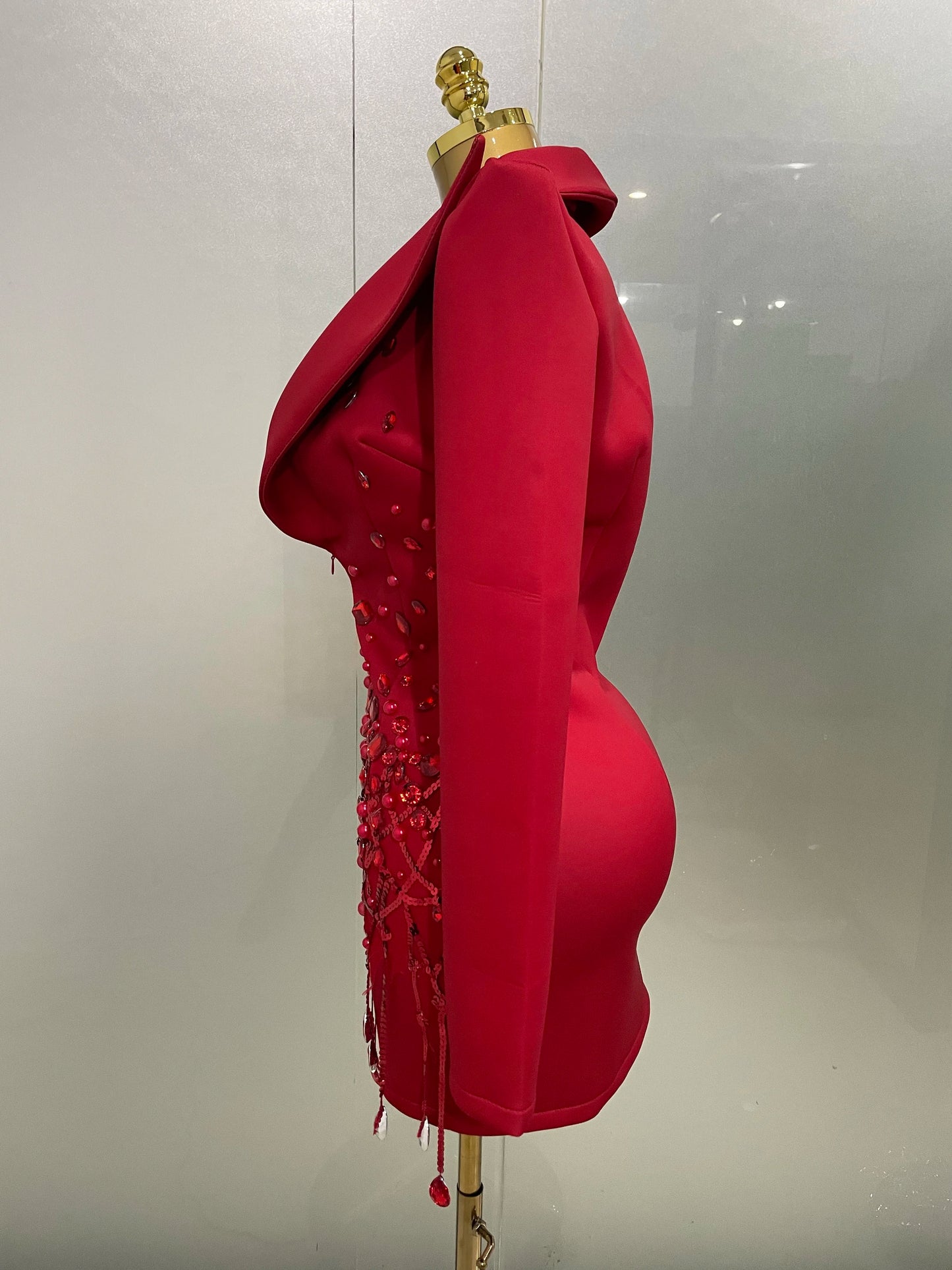 Sparkly Crystal Pearls Long Sleeve Mini Dress