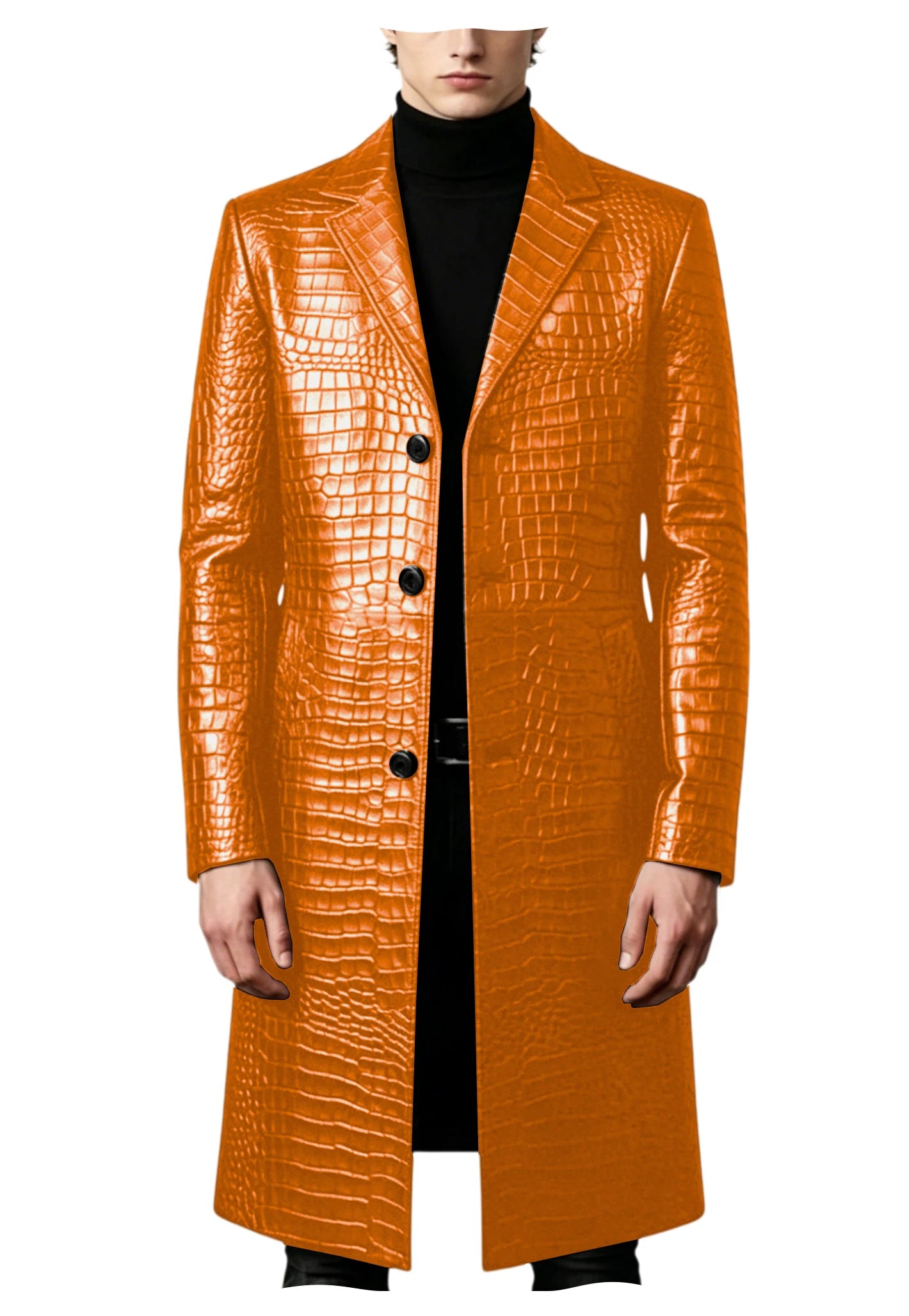 Men's Crocodile Leather Trench Coat Luxury Long
