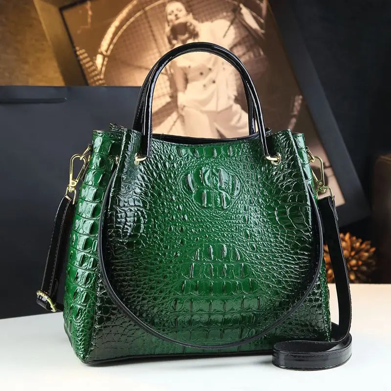 Genuine Leather Women Handbags Fashion Crocodile Print