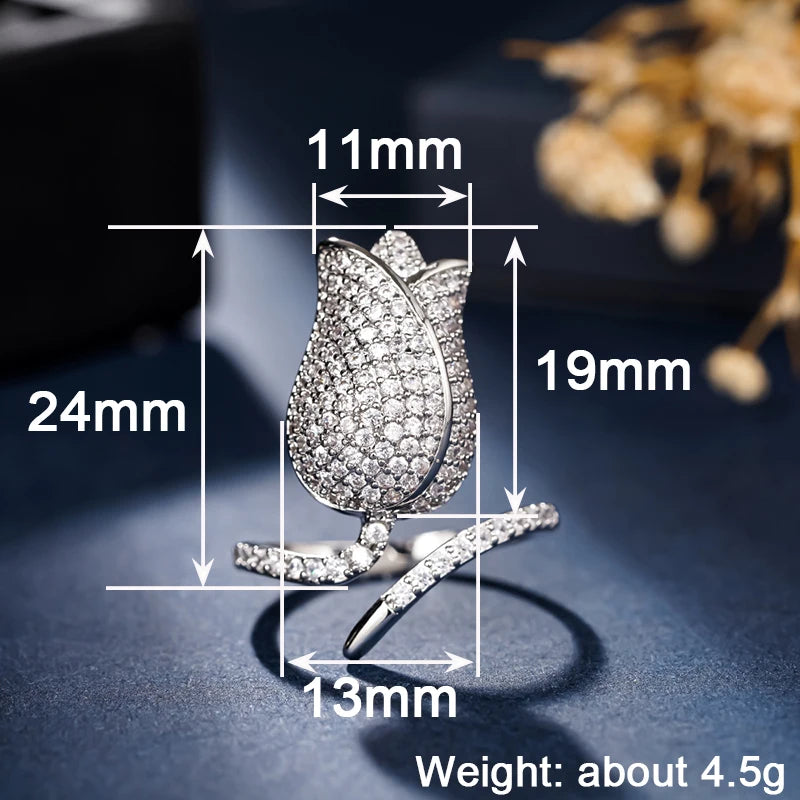 Romantic Tulip Design Flower Rings with Dazzling CZ