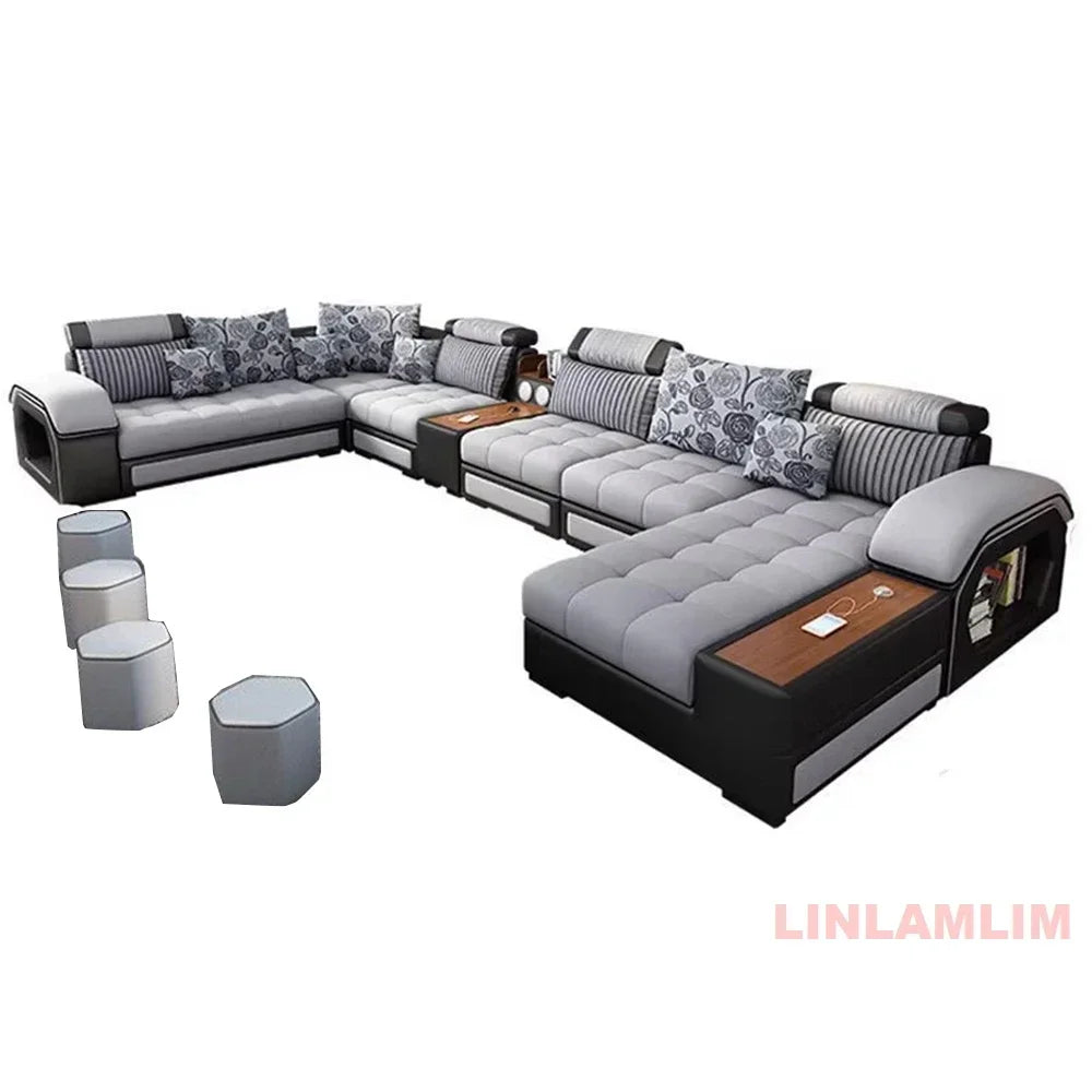 U-Shaped Sectional Fabric Sofa Set