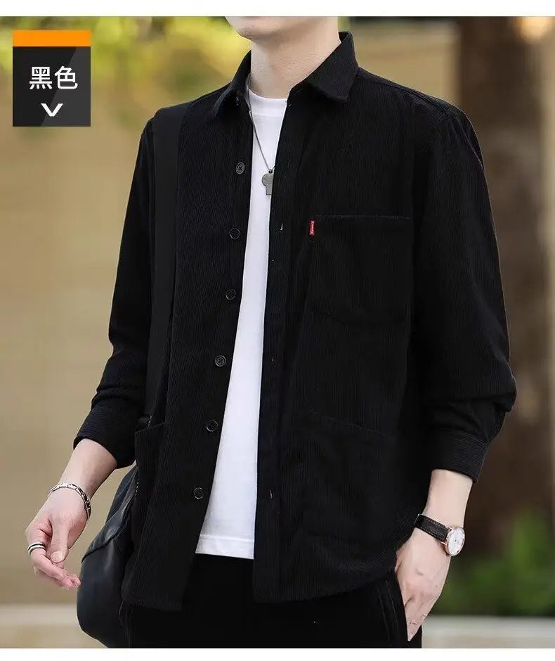 Men's Corduroy Textured Fleece Lining Thermal Coat