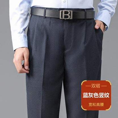 Double Pleated Mens British Pants High Waist