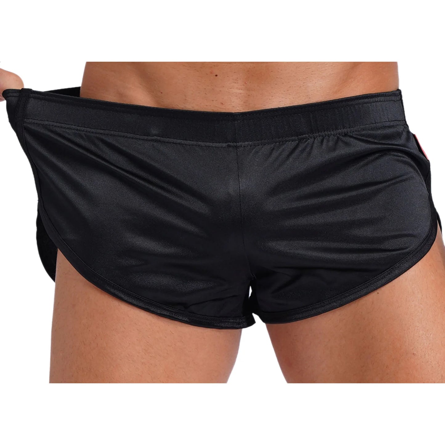 Men Side Split Satin Shorts Built-in Bulge