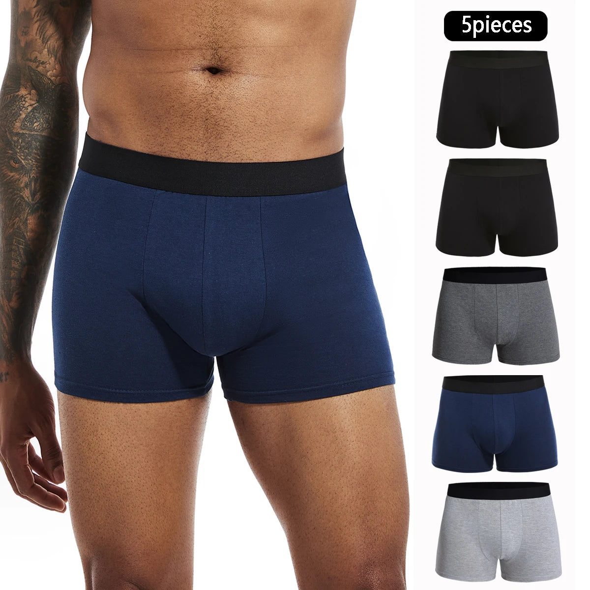5pcs Men Cotton Boxer Briefs Underwear