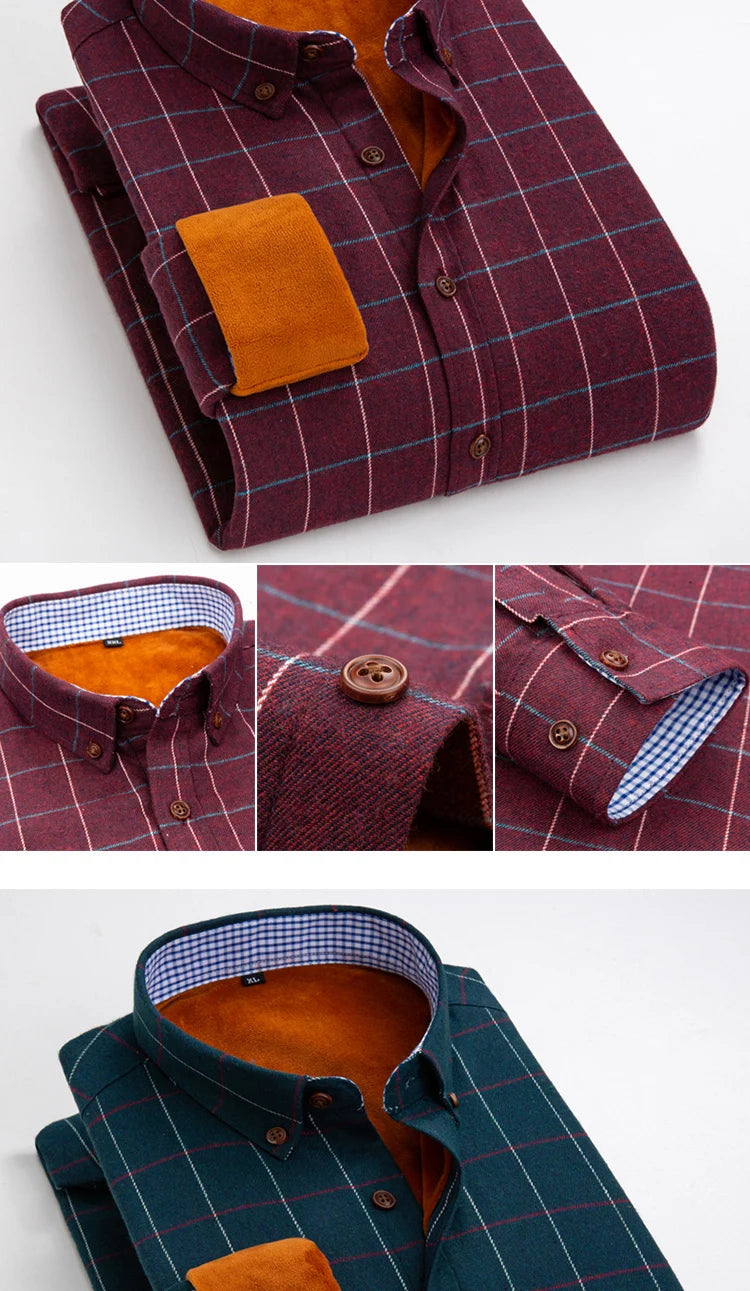 Mens Warm Plus Velvet Thick Cotton Shirts