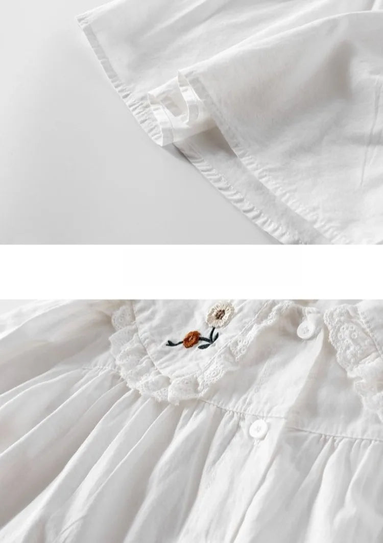 White Girl's Blouse Cotton Doll Collar Shirt