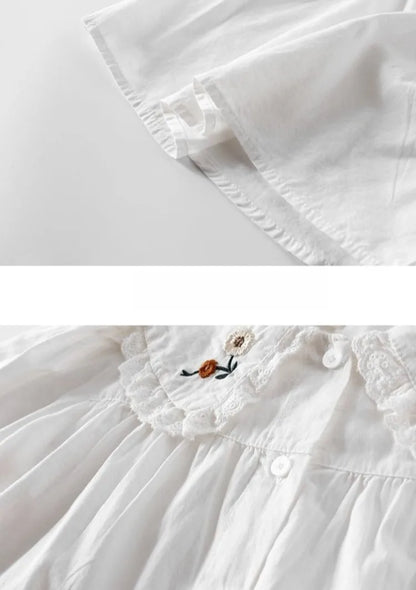 White Girl's Blouse Cotton Doll Collar Shirt