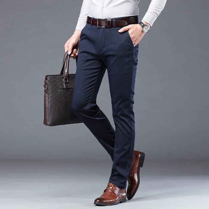 Gray Green Trousers Men Fleece Casual Pants