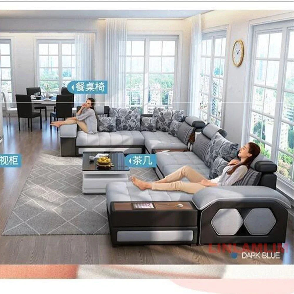U-Shaped Sectional Fabric Sofa Set