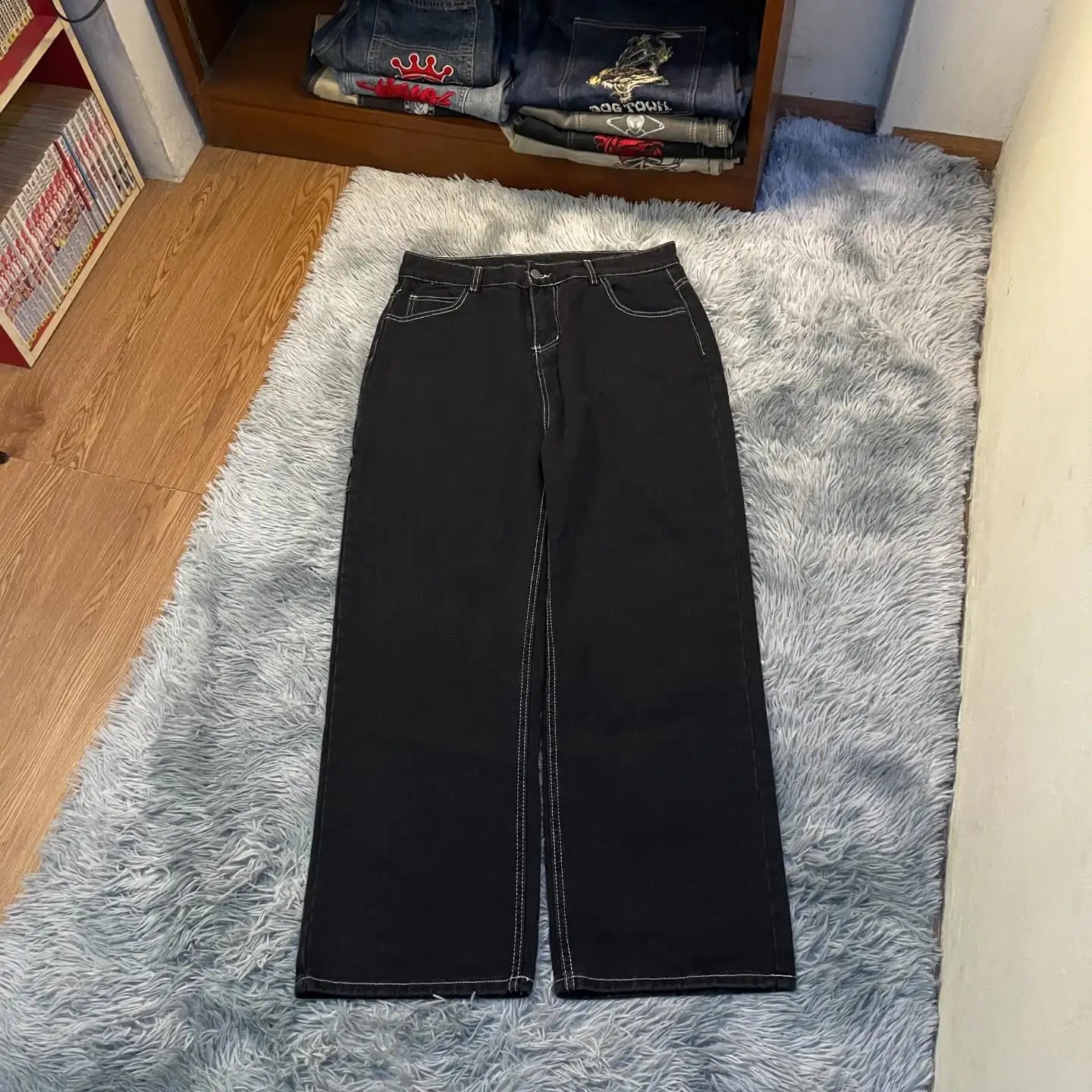 Blue Embroidered Men's and Women's Retro Trendy Jeans