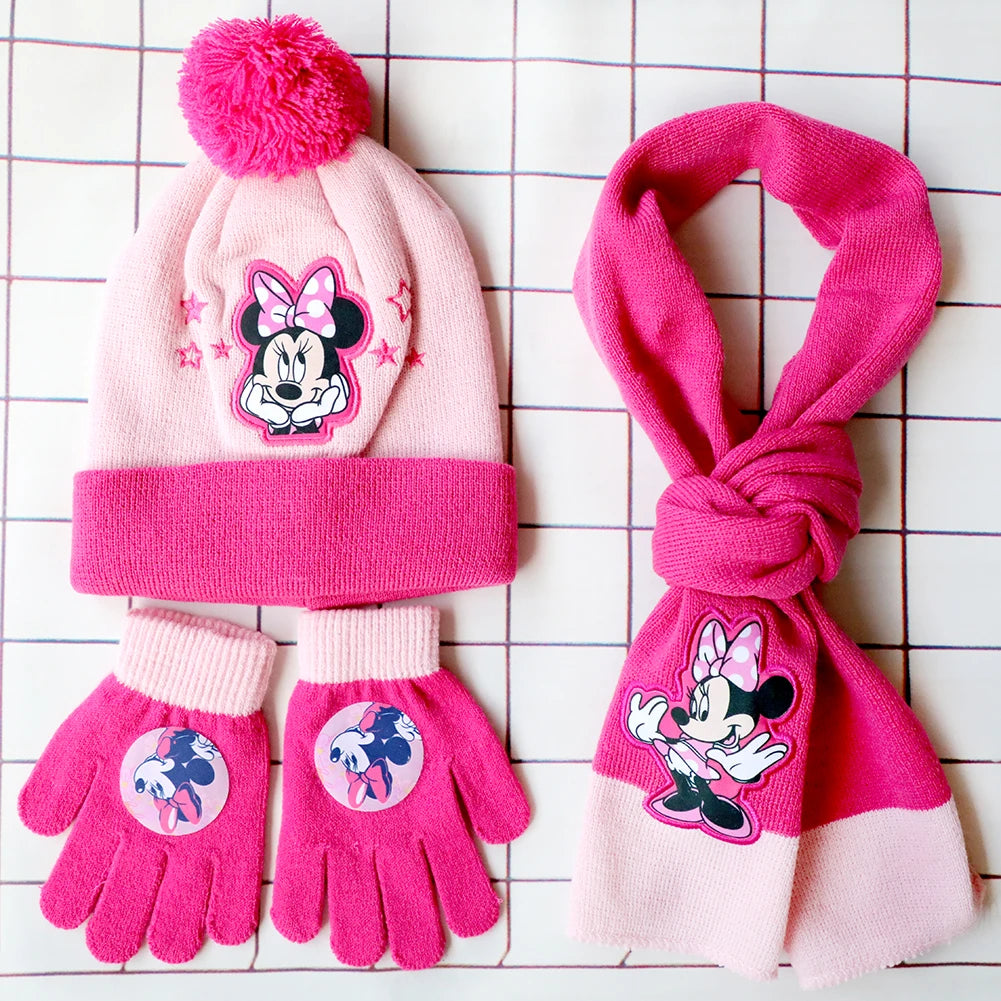 3PCS Boys/Girls Minnie Mouse Cartoon Scarf Hat glove