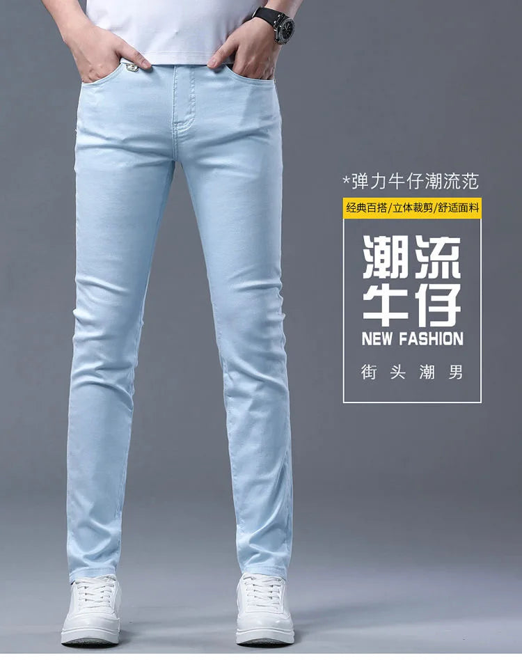 Fashion Solid Color Straight Leg Stretch Jeans