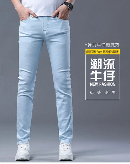 Fashion Solid Color Straight Leg Stretch Jeans