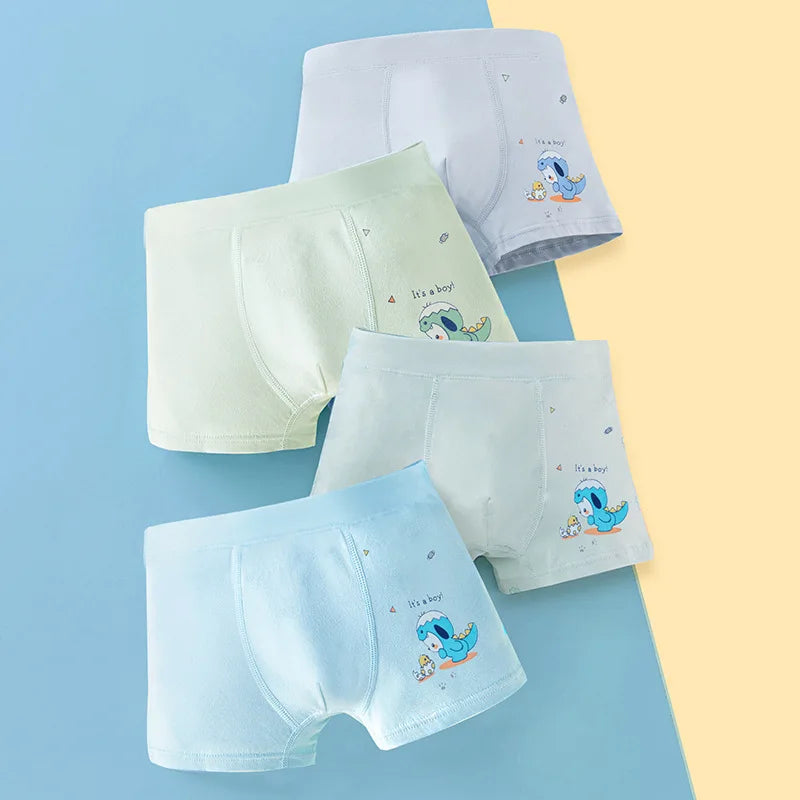 4PCS Boys Cotton Antibacterial Cute Cartoon Breathable Underwear