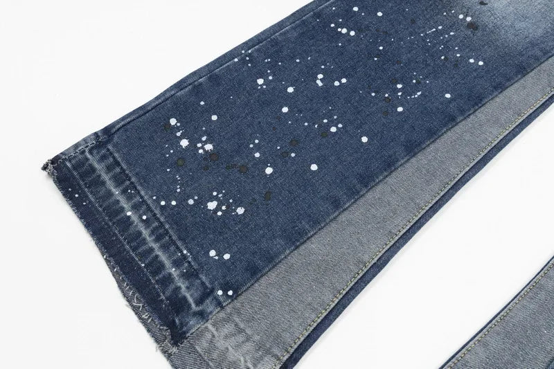 Retro Washed Spliced Denim High Brand Jeans