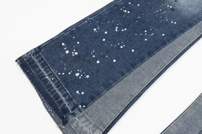 Retro Washed Spliced Denim High Brand Jeans