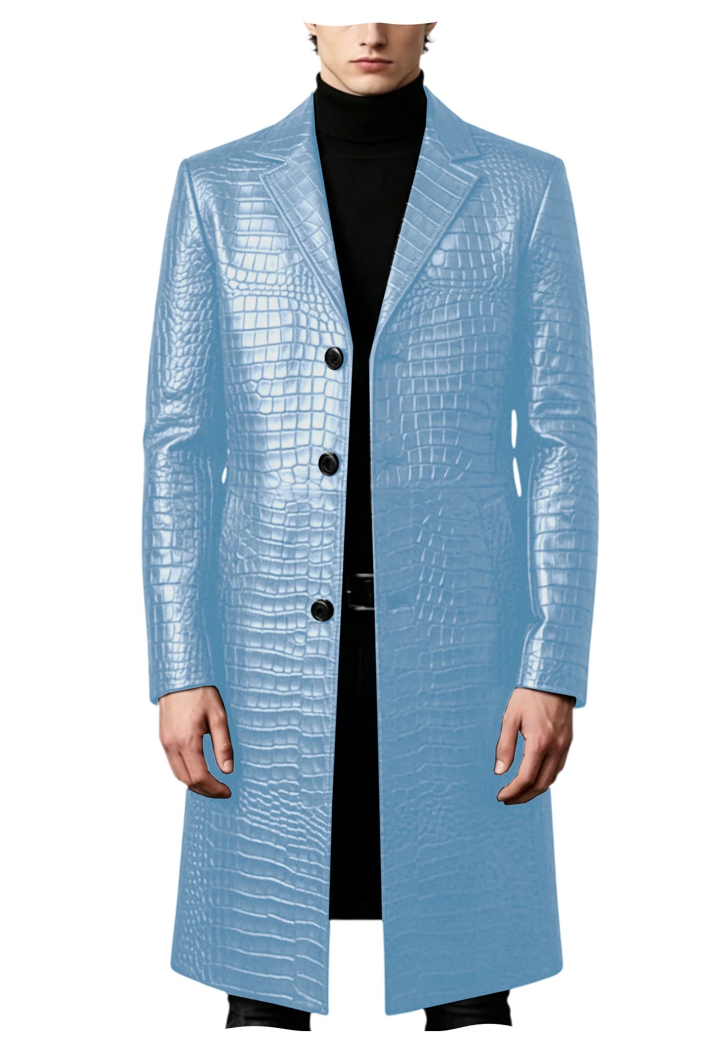 Men's Crocodile Leather Trench Coat Luxury Long