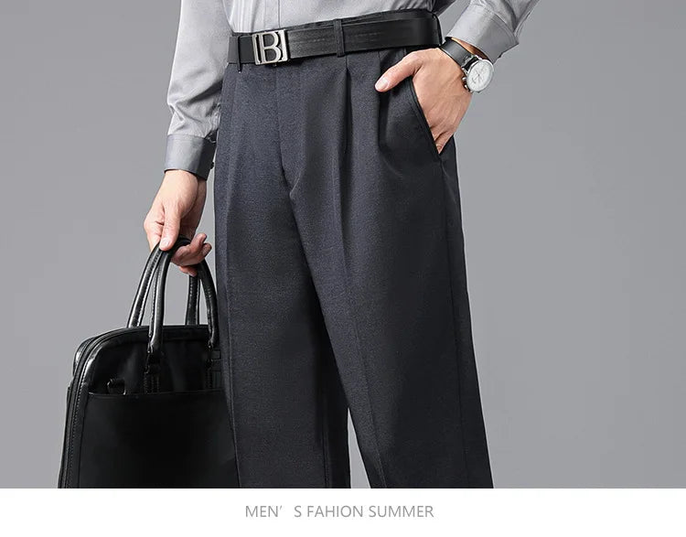 Double Pleated Mens British Pants High Waist