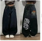 Retro Hipster Men Embroidered Graphics Loose Jeans