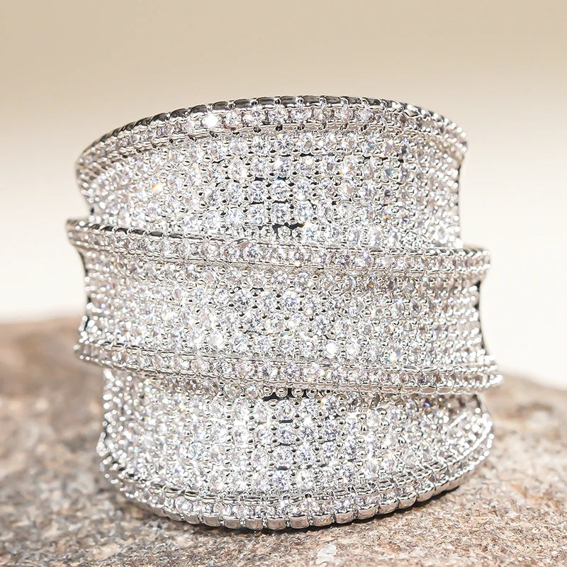 Full Bling Iced Out Wide Sparkling CZ