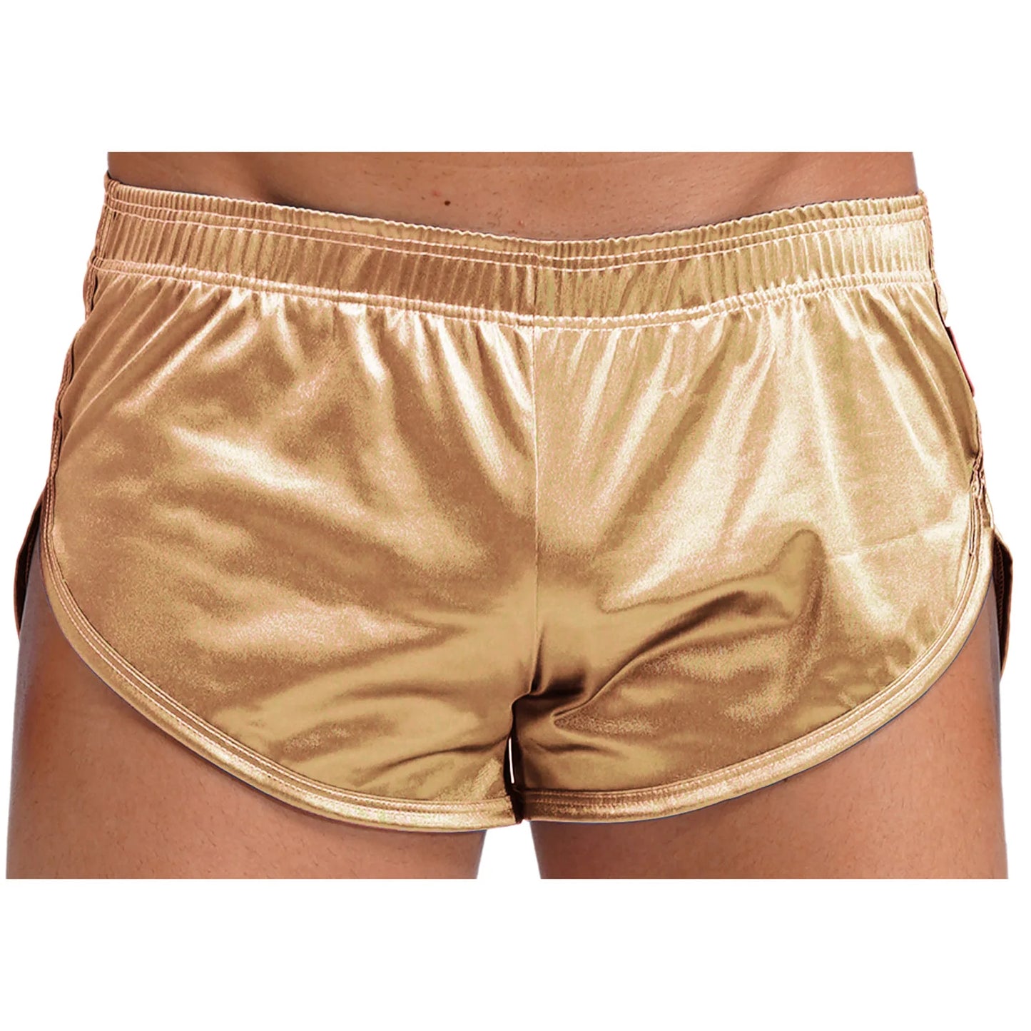 Men Side Split Satin Shorts Built-in Bulge