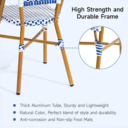 3 Piece Patio Bistro Set, French Wicker Outdoor