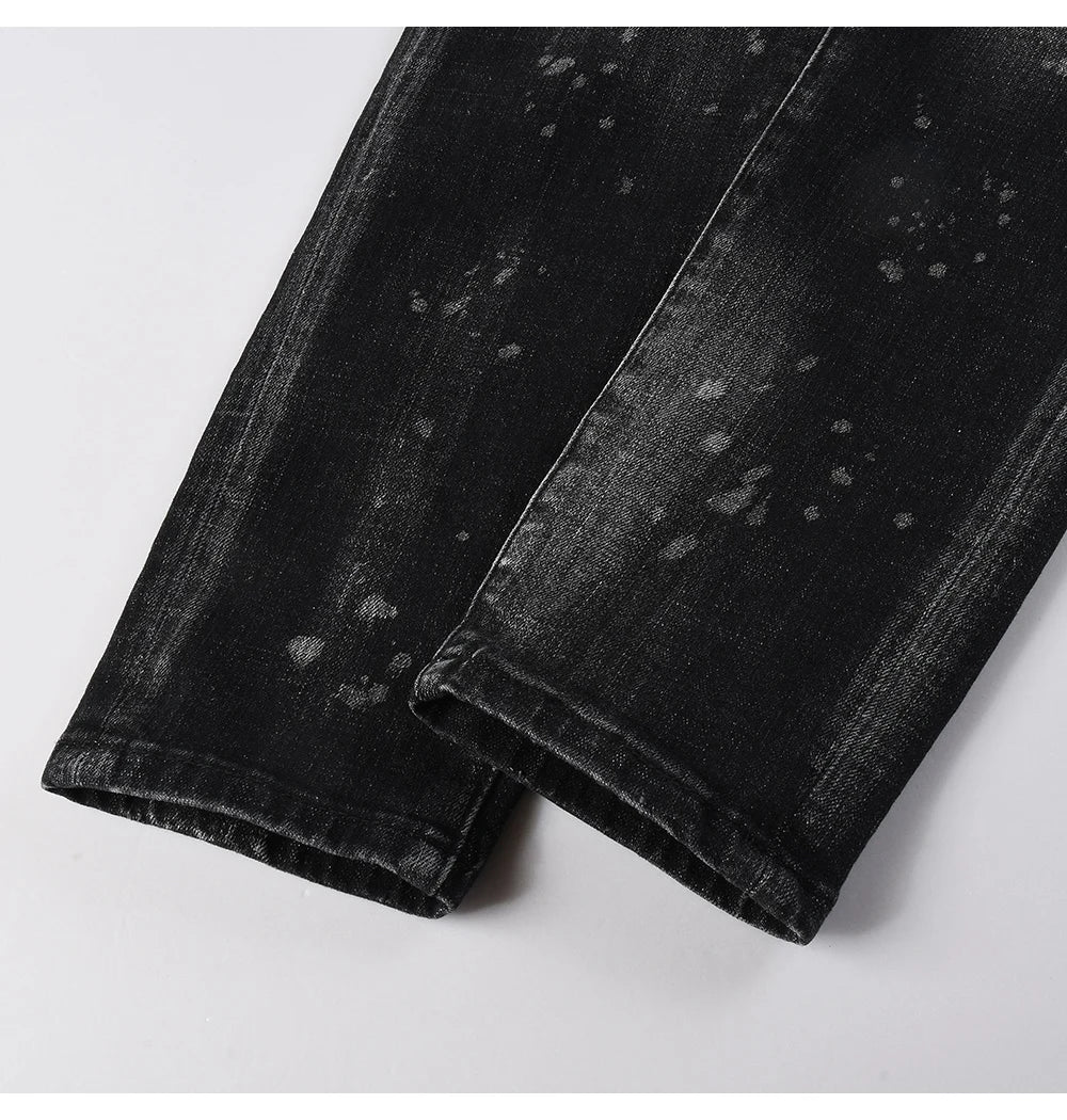 Men Ripped Distressed Black Slim Tapered Jeans