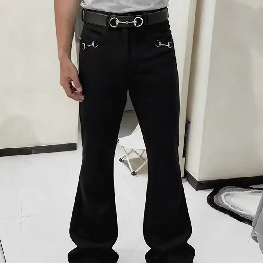American Retro buckle Design Washed Micro-Flare Jeans